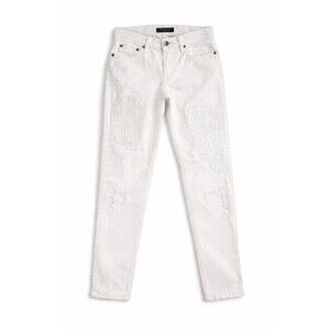 Lauren Ralph Lauren Eyelet Patchwork Jeans Womens 8 Relaxed Tapered White Denim